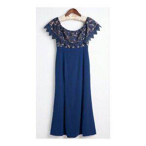 Aidan by Aidan Mattox Navy Blue Off-Shoulder Lace Bodice Gown Dress Size 14